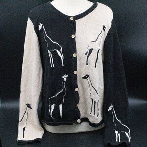 Vintage 2004 Christopher Banks Wooden Button-Down Sweater Women's Large Giraffe